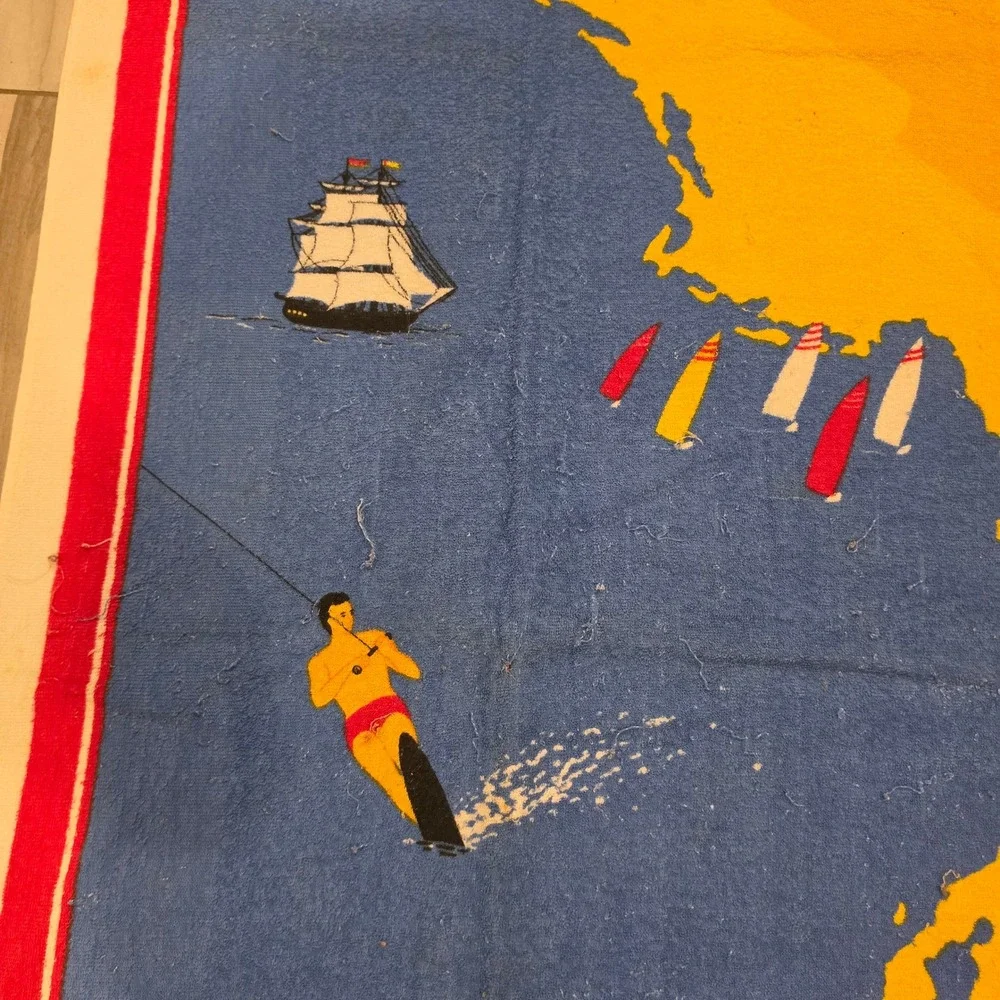 Vintage Kel-Tex Karsten Florida Souvenir Beach Towel Map Graphic Cotton Brazil
